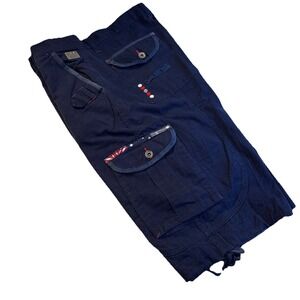 Y2K COOGI Australia Cargo Shorts Men's 36 Blue‎ Spellout Logo Skater RARE 14"